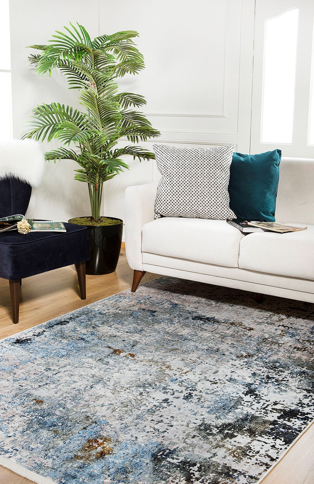 Modern Area Rug - Grey Digital Print Carpet | Antibacterial Washable Floor Covering