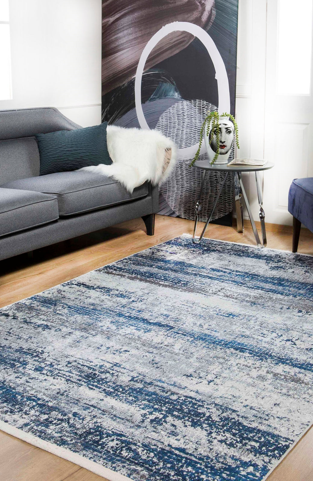 Modern Digital Area Rug - Blue Washable Non Slip Rug With Antibacterial Carpet