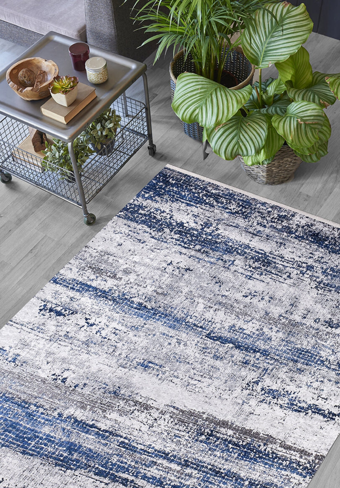 Modern Digital Area Rug - Blue Washable Non Slip Rug With Antibacterial Carpet