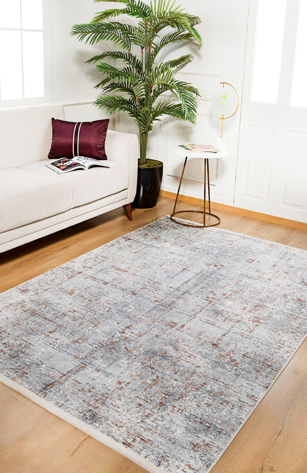 Modern Area Rug – Grey Digital Print Carpet | Non Slip, Antibacterial Floor Covering