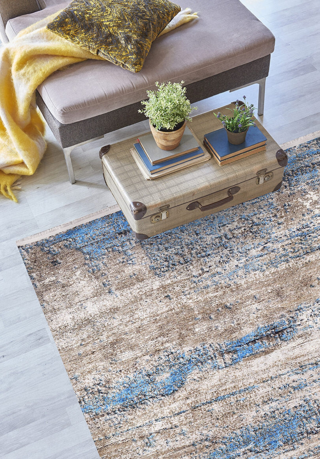 Modern Digital Area Rug – Blue Non Slip Washable Carpet for Living Room
