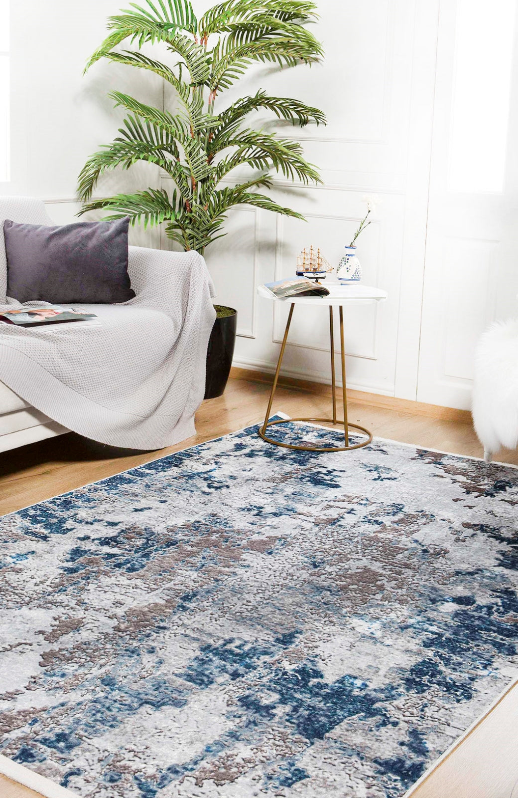 Modern Area Rug – Navy Blue Digital Print Carpet | Non Slip Antibacterial Mat