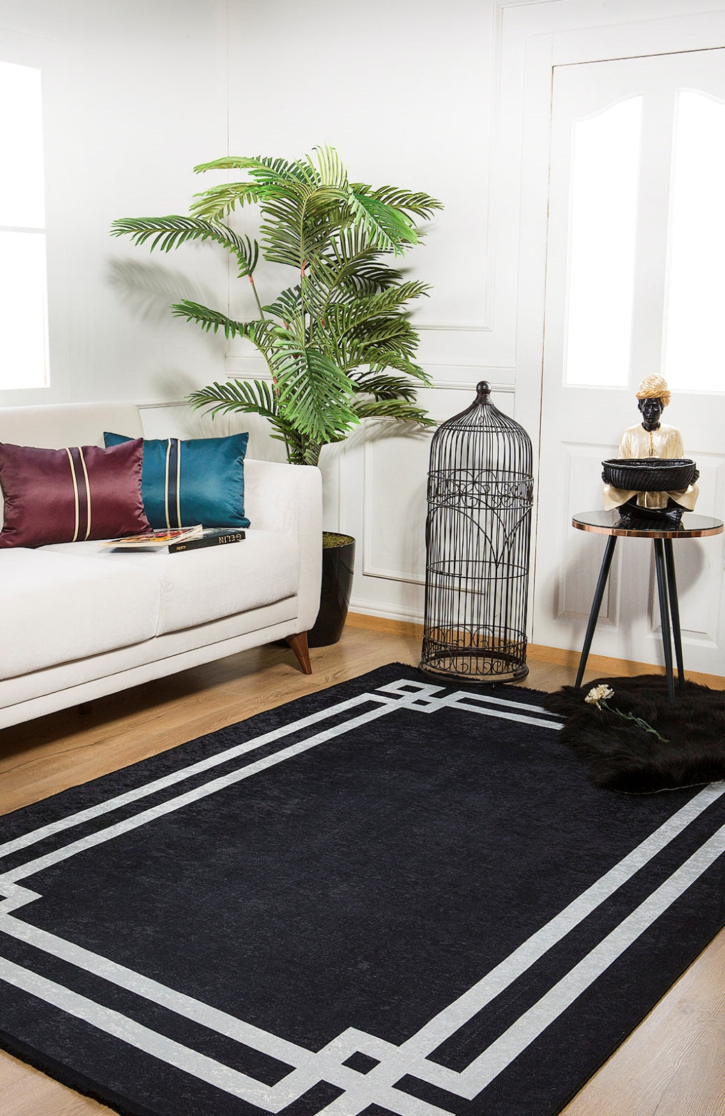 Black Area Rug – Digital Print Rug With Black Frame | Antibacterial Non Slip Carpet
