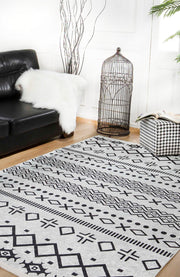 Grey Geometric Area Rug - Digital Print Carpet | Non Slip, Antibacterial, Washable