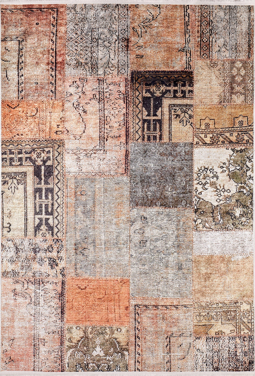 Patchwork Area Rug - Brown Digital Print Rug | Non Slip, Antibacterial Carpet