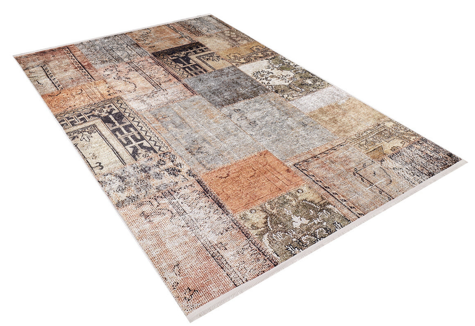Patchwork Area Rug - Brown Digital Print Rug | Non Slip, Antibacterial Carpet