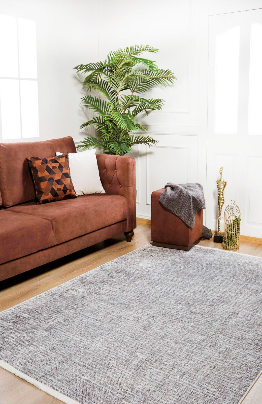 Modern Digital Print Rug - Beige Carpet | Non Slip, Antibacterial Area Rug
