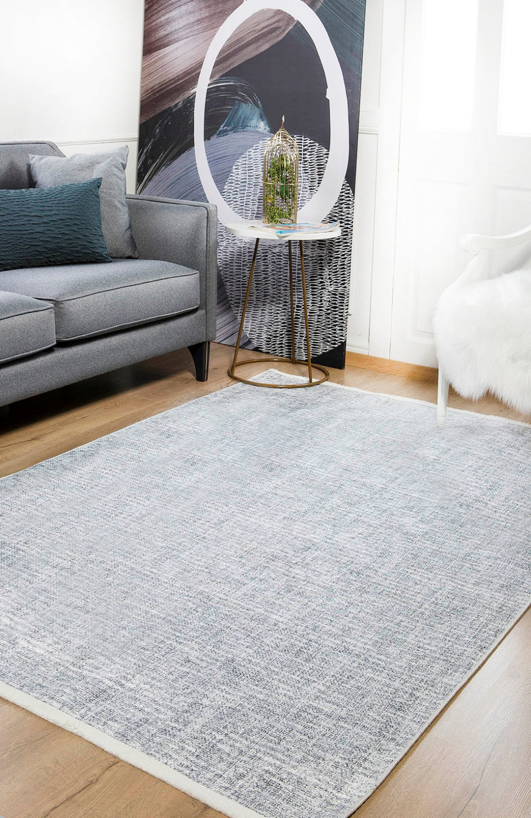 Modern Area Rug - Grey Digital Print Non Slip Washable Carpet for Living Room