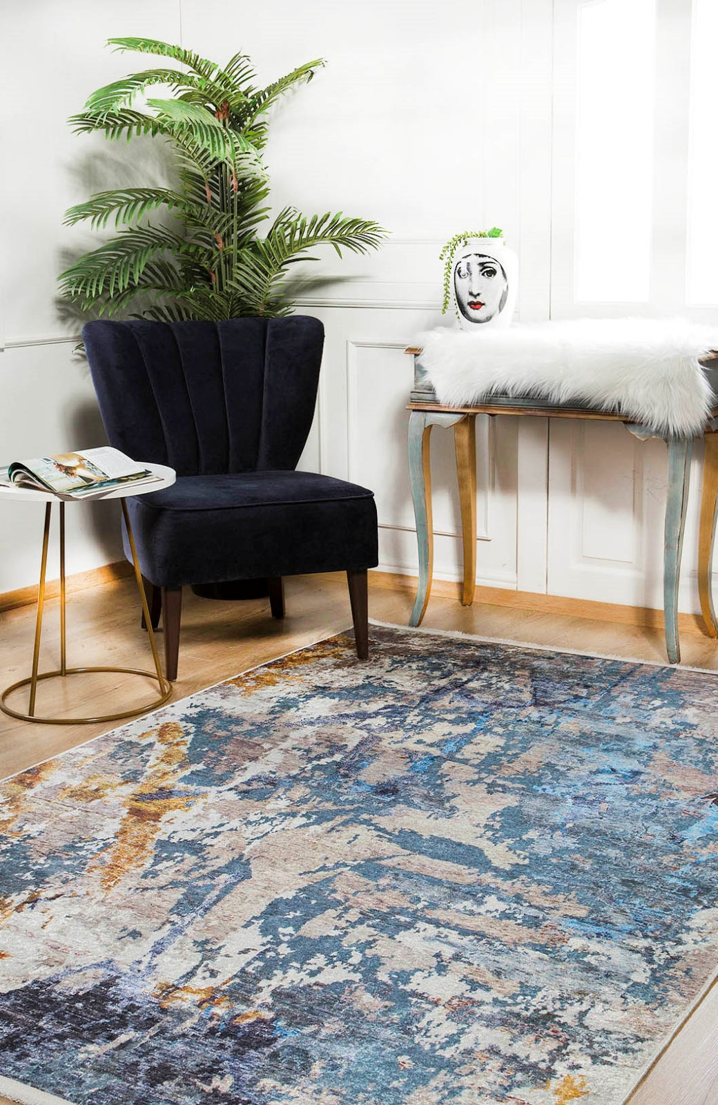 Modern Area Rug – Blue Digital Print Carpet | Antibacterial, Non Slip, Dust Free