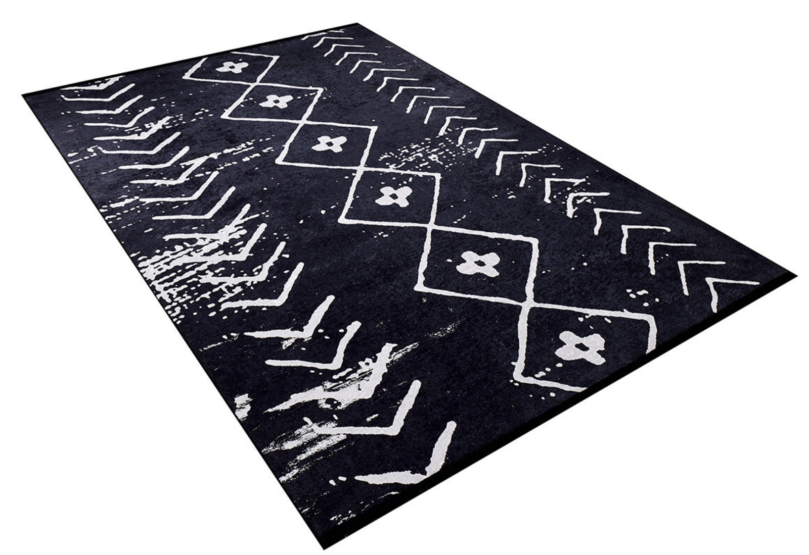 Black Geometric Area Rug – Durable Digital Print Rug With Non Slip Carpet Backing