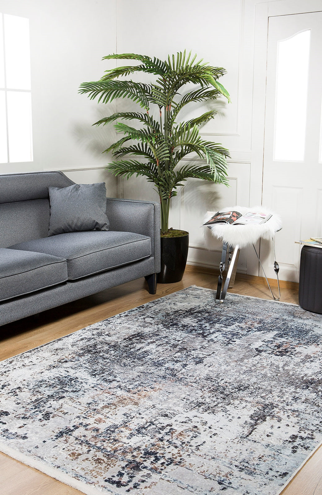 Modern Area Rug – Grey Digital Print Carpet | Non Slip Antibacterial Floor Mat