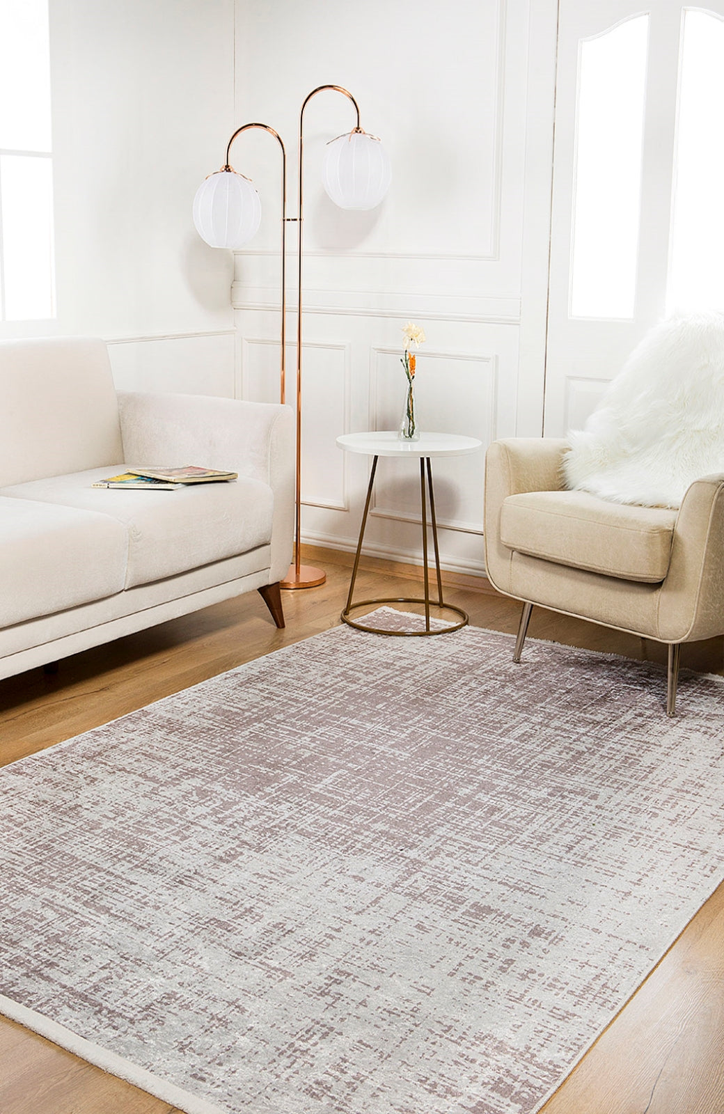 Modern Digital Print Rug – Cream Area Rug | Non Slip, Antibacterial Carpet