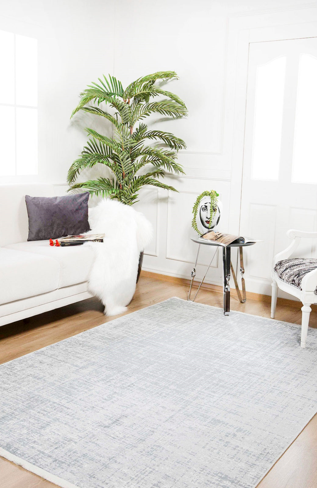 Modern Area Rug – Grey Digital Print Carpet | Non Slip, Antibacterial, Washable