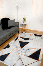 Grey Black Marble Rug – Digital Print Area Rug | Non Slip, Antibacterial Carpet