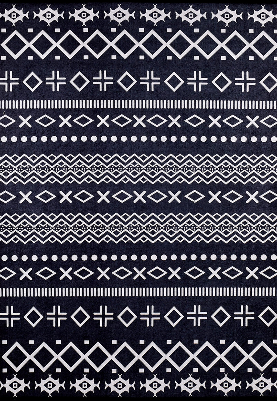 Black Geometric Area Rug - Digital Print Carpet | Non Slip, Antibacterial, Washable