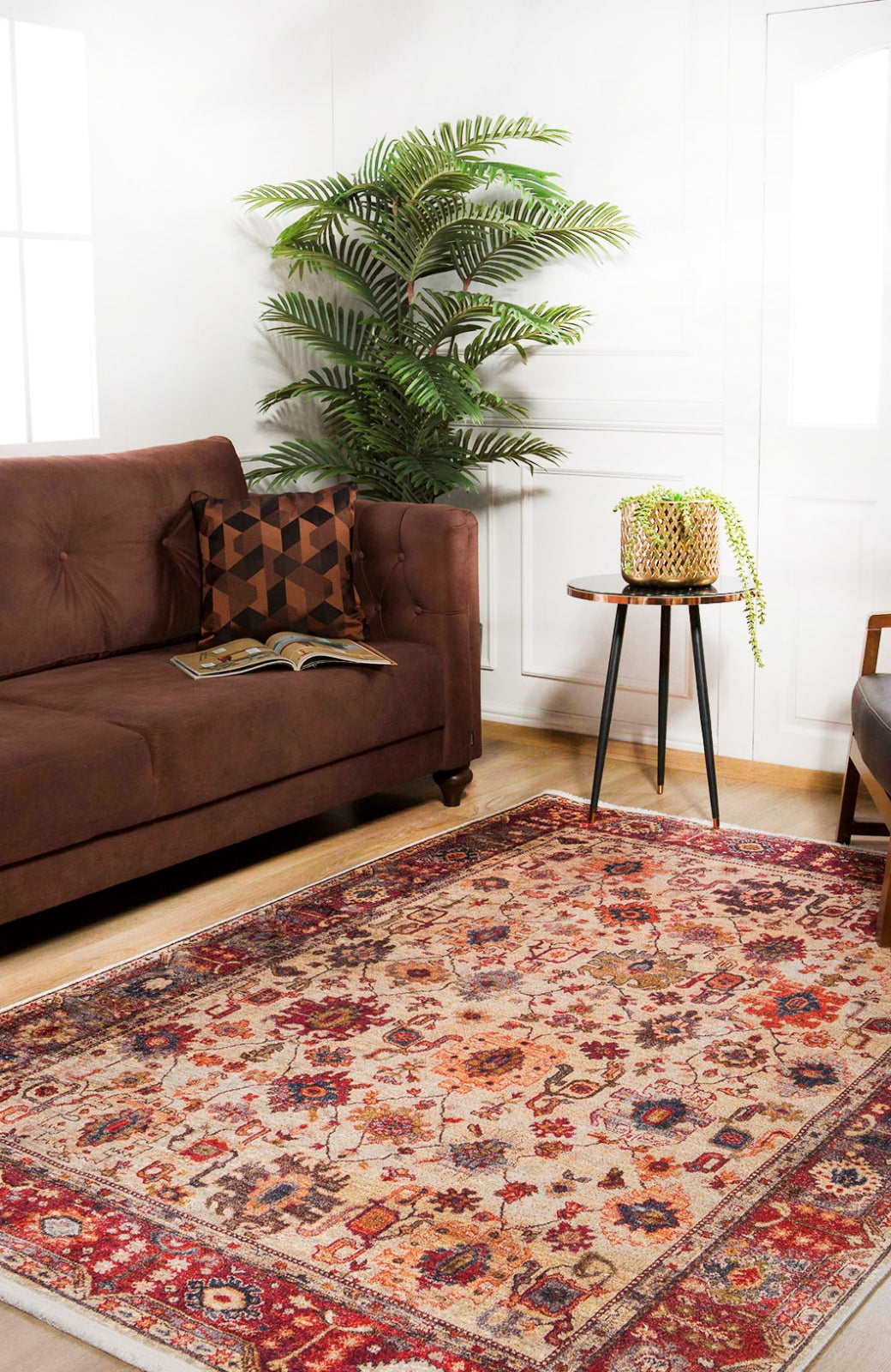 Digital Print Area Rug - Burgundy Classic Non Slip Washable Carpet