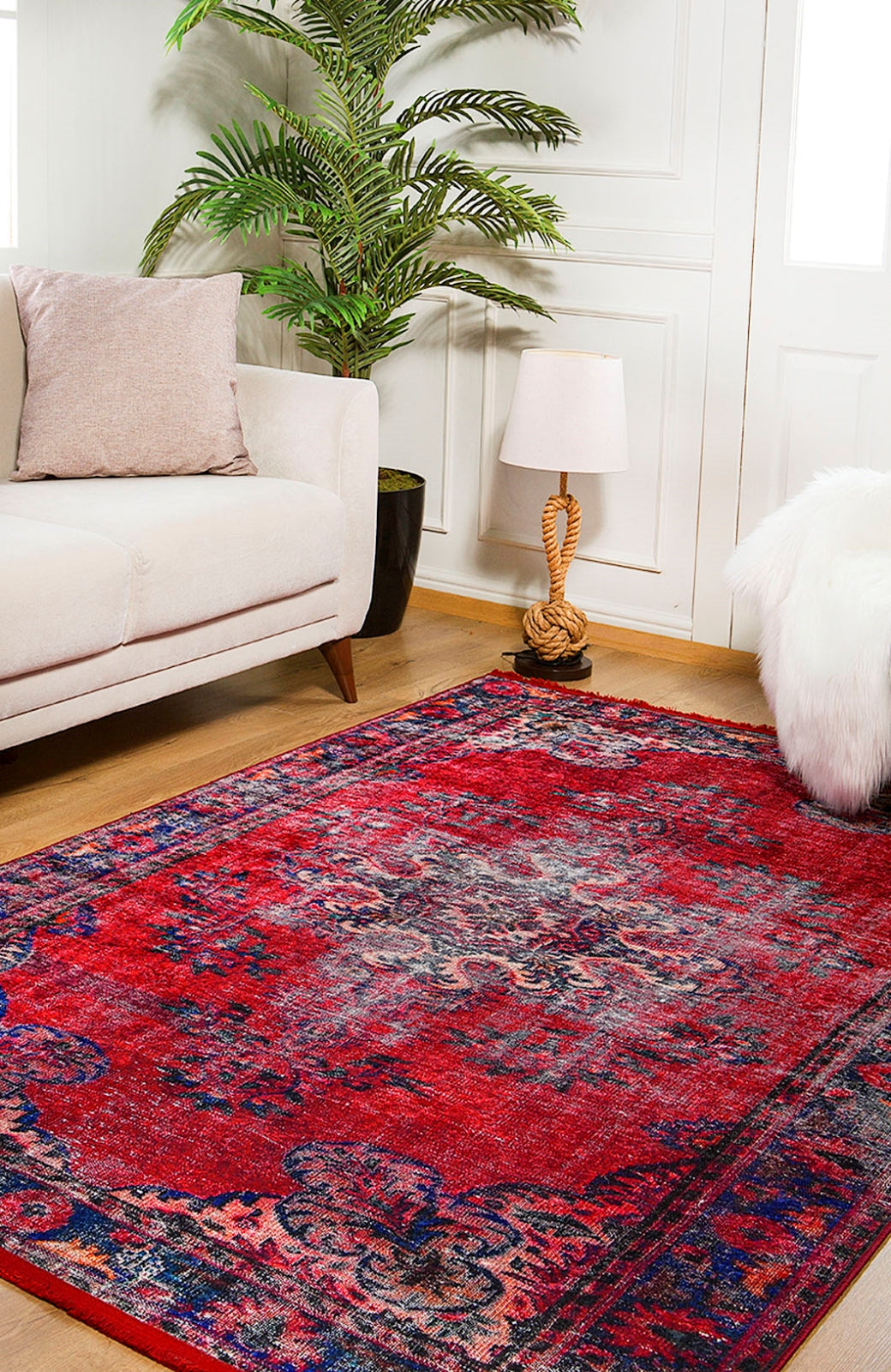 Red Vintage Area Rug – Digital Print Rug | Antibacterial, Non Slip Carpet
