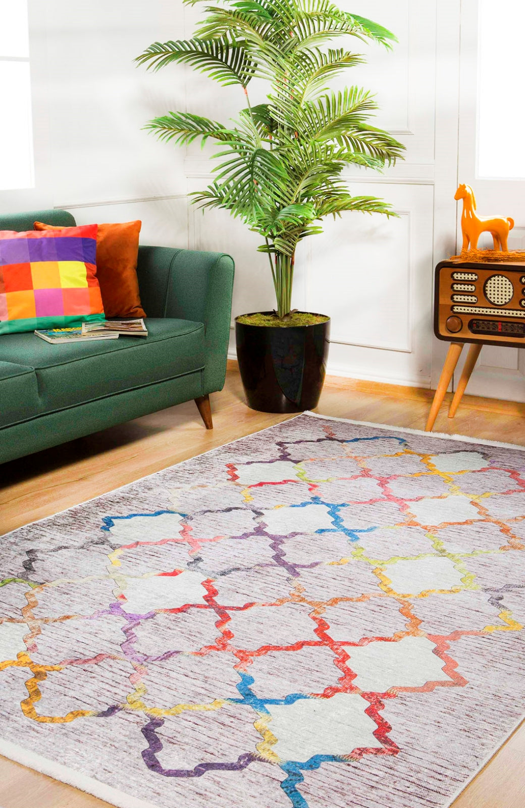 Beige Geometric Area Rug - High Quality Digital Print Carpet | Non Slip, Washable