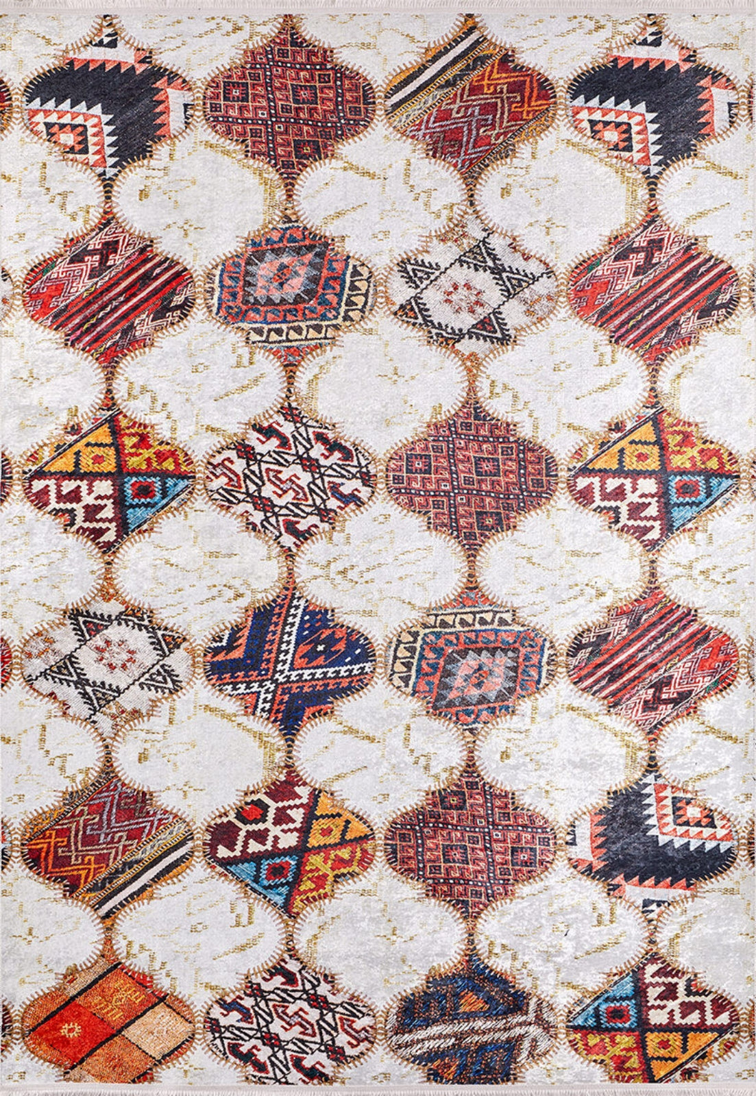 Beige Patchwork Area Rug – Digital Print, Non Slip, Antibacterial Carpet