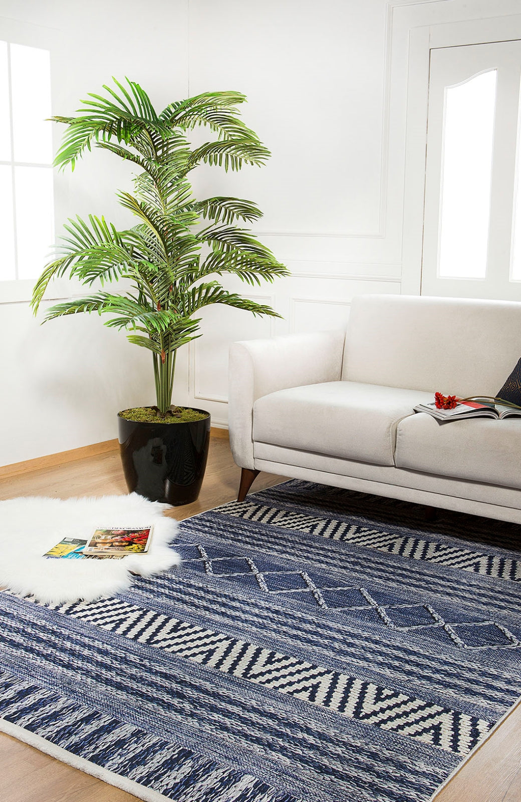 Blue Geometric Area Rug - Digital Print, Non Slip, Hypoallergenic Carpet
