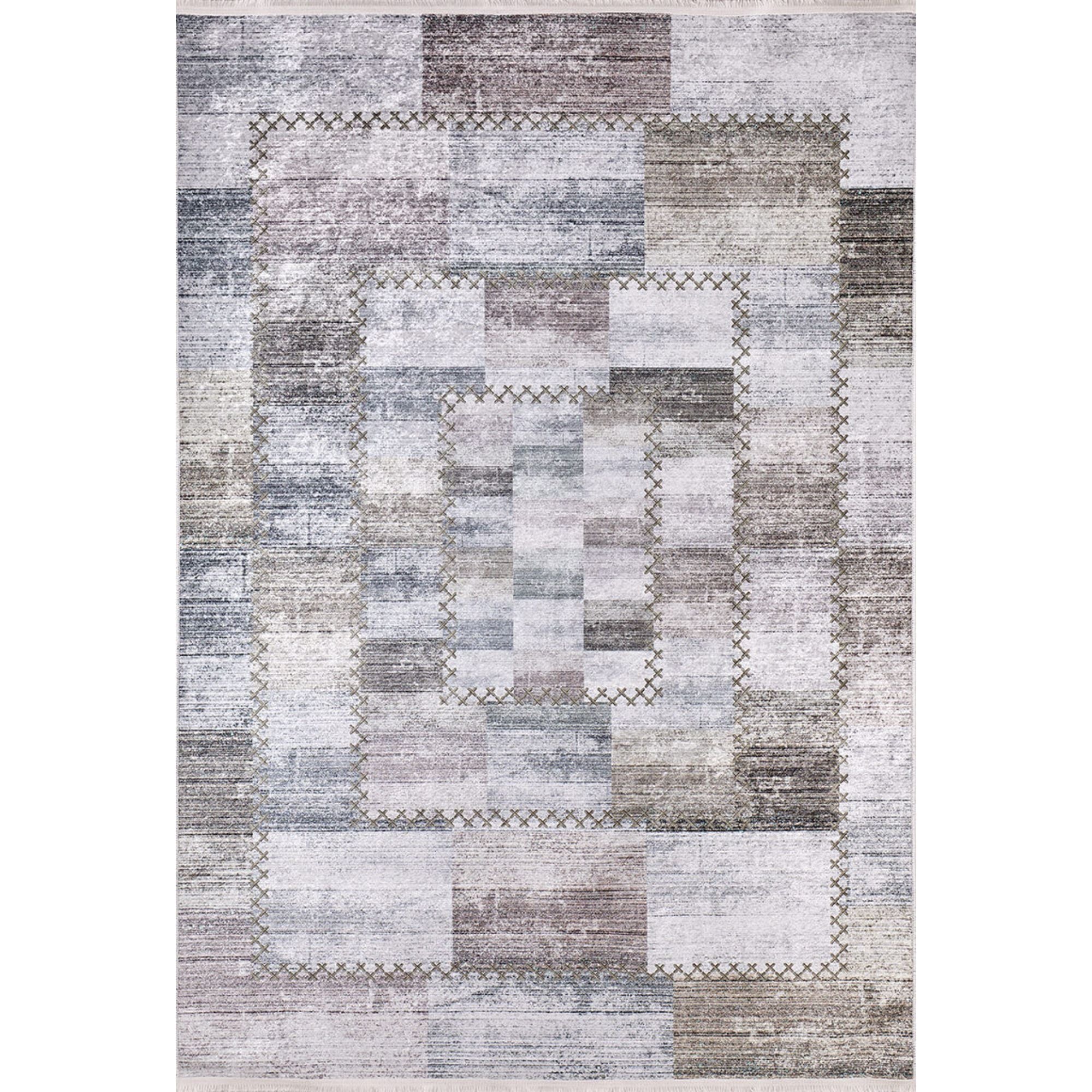 Grey Patchwork Rug | Antibacterial Non Slip Area Rug - Digital Print Carpet