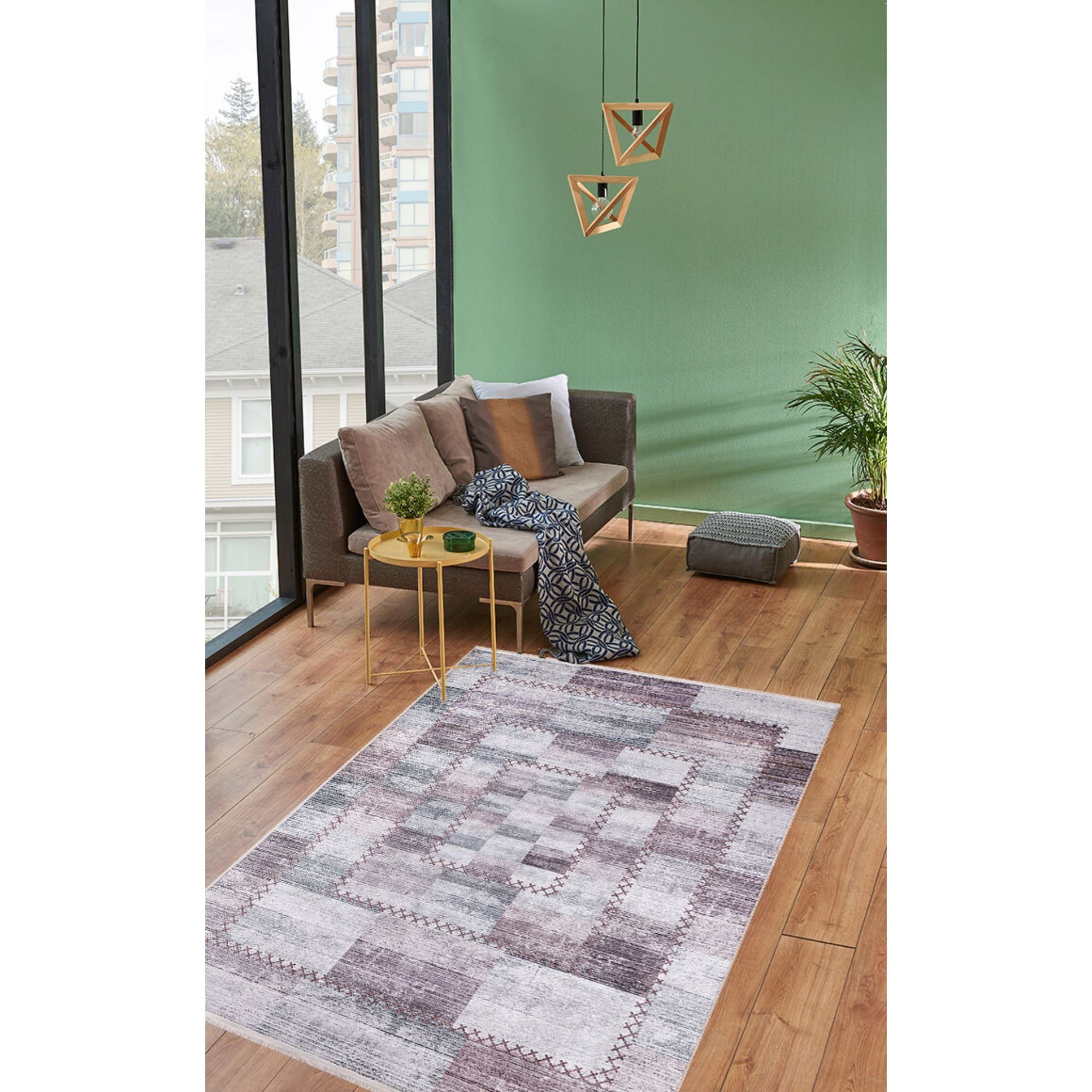Purple Patchwork Rug – Non Slip Antibacterial Area Rug with Digital Print Carpet