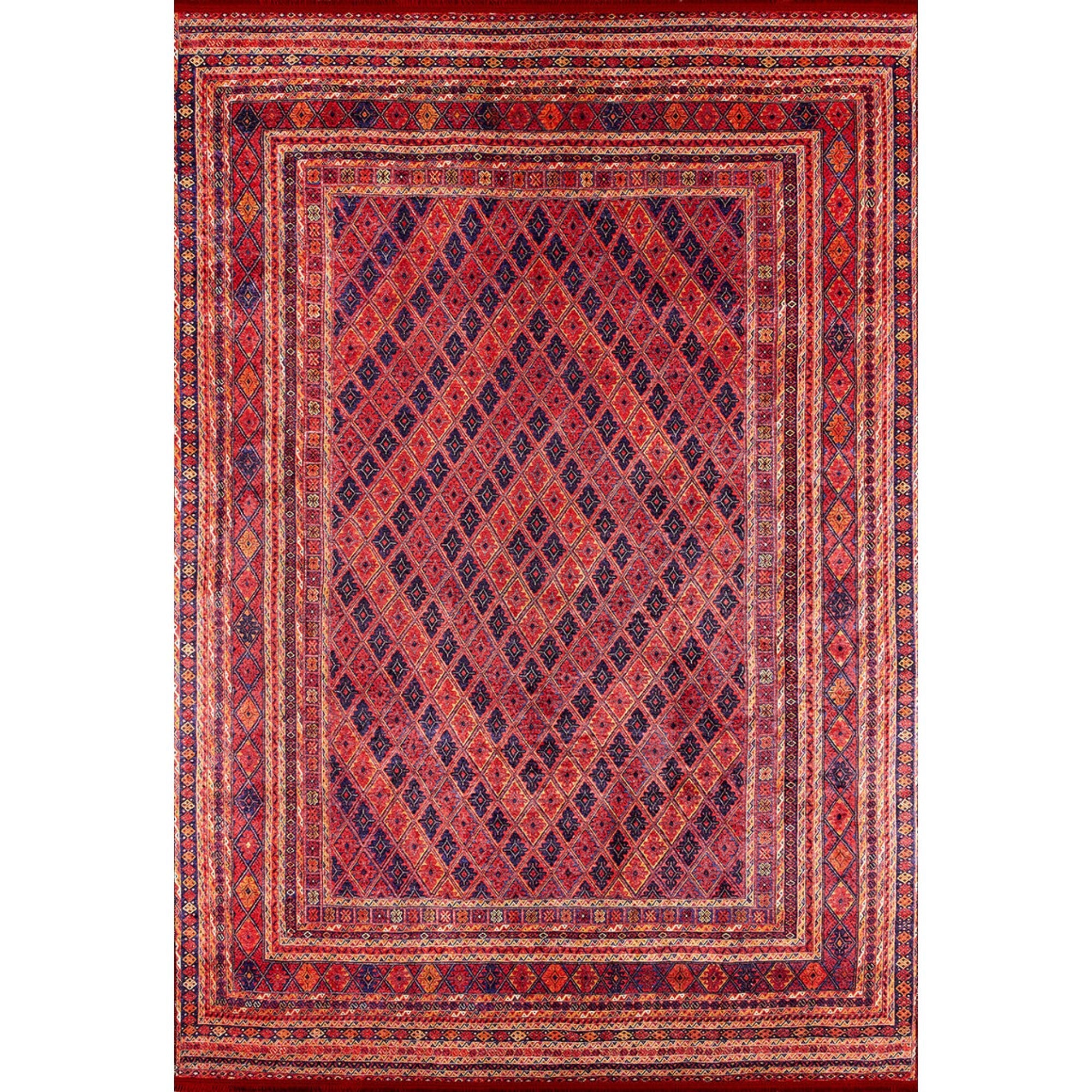 Red Geometric Area Rug - Digital Print, Non Slip, Antibacterial Carpet for Modern Living Room