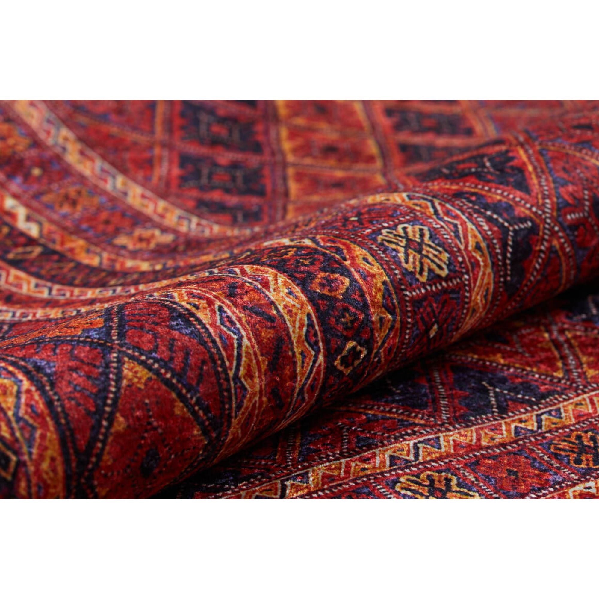 Red Geometric Area Rug - Digital Print, Non Slip, Antibacterial Carpet for Modern Living Room