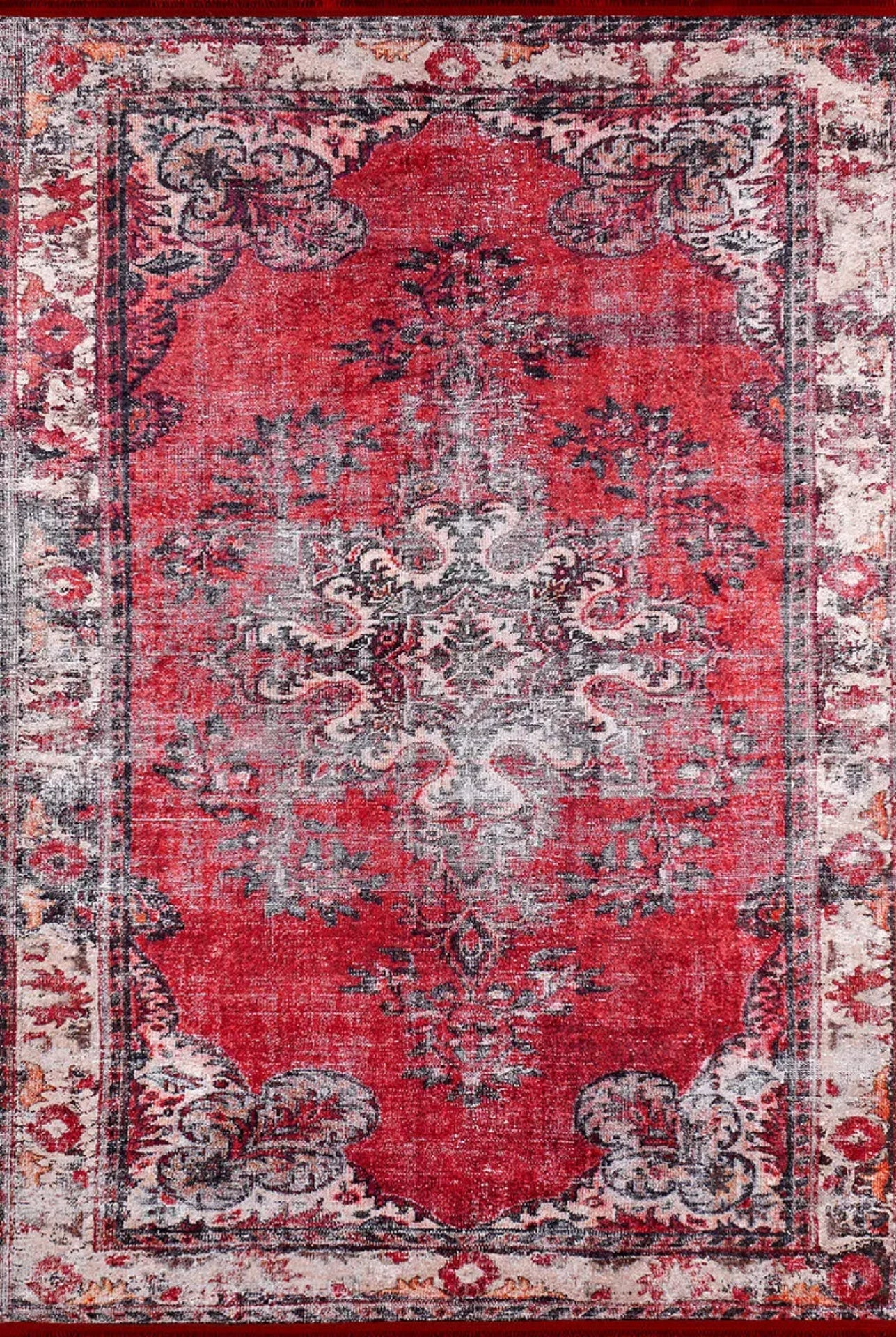 Red Vintage Area Rug – Digital Print Rug With Antibacterial Carpet & Non Slip Backing