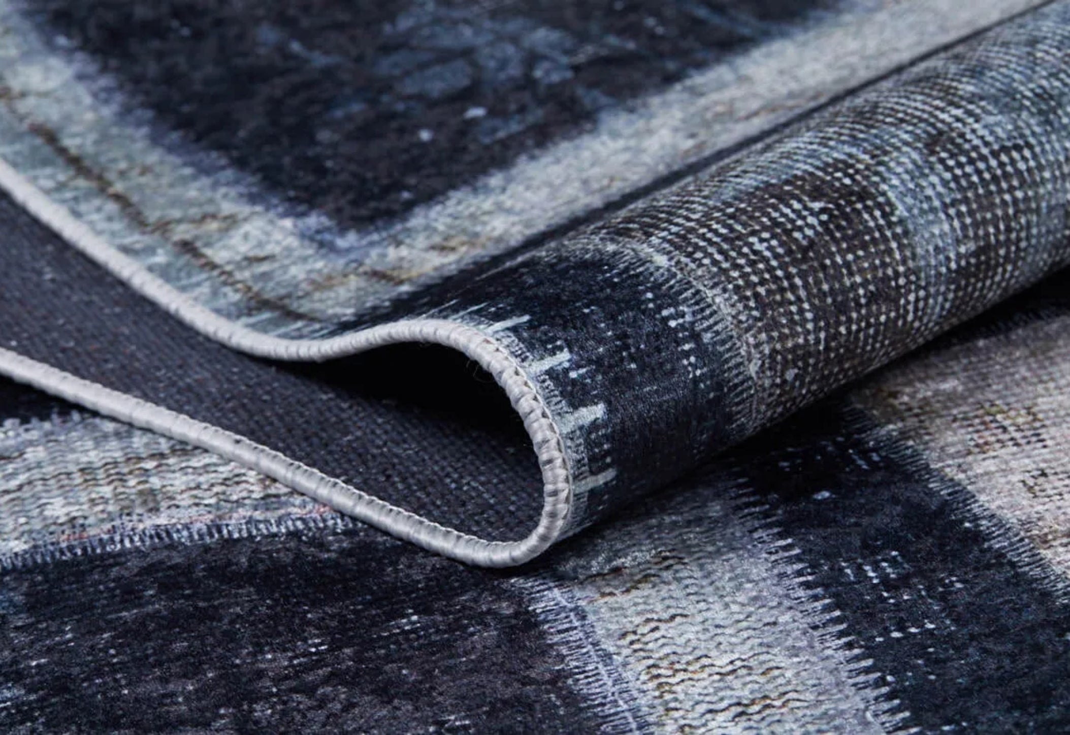 Patchwork Area Rug – Digital Print Rug with Anthracite Carpet Design, Non Slip