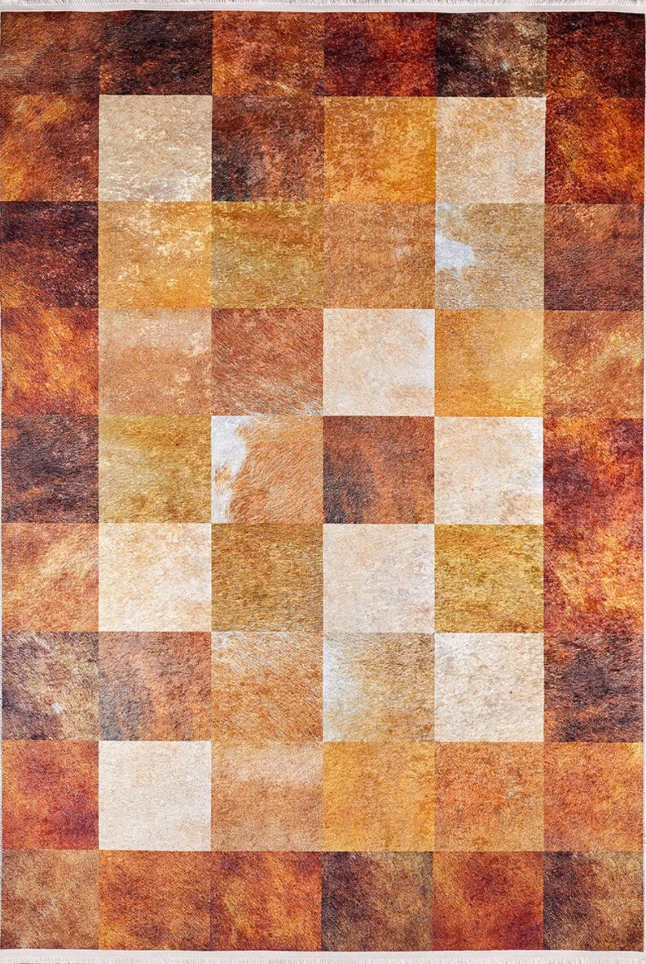 Orange Patchwork Rug - Digital Print Area Rug | Non Slip, Antibacterial Carpet