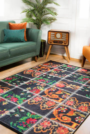Black Patchwork Area Rug - Digital Print Rug, Non Slip Carpet for Living Room