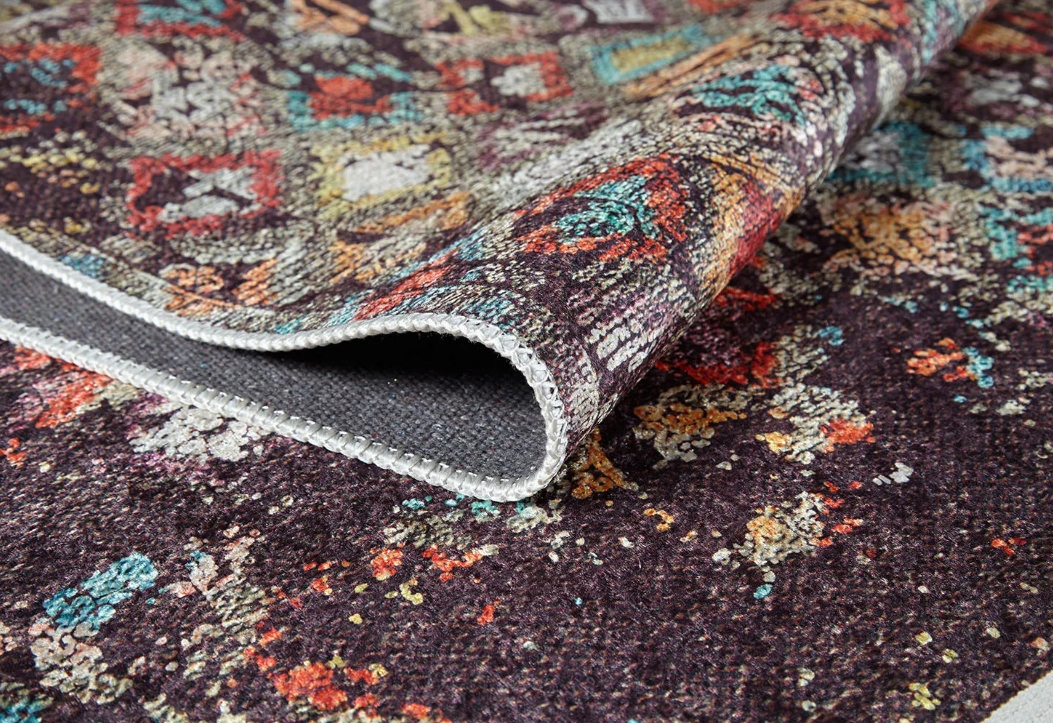 Vintage Area Rug | Brown Digital Print Carpet - Non Slip, Antibacterial Floor Rug