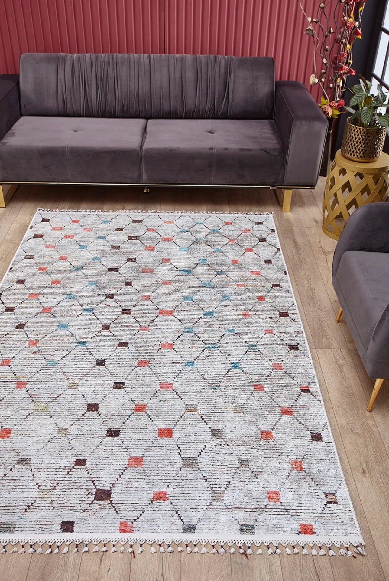 Grey Geometric Area Rug - Digital Print Rug | Non Slip Carpet, Antibacterial Surface