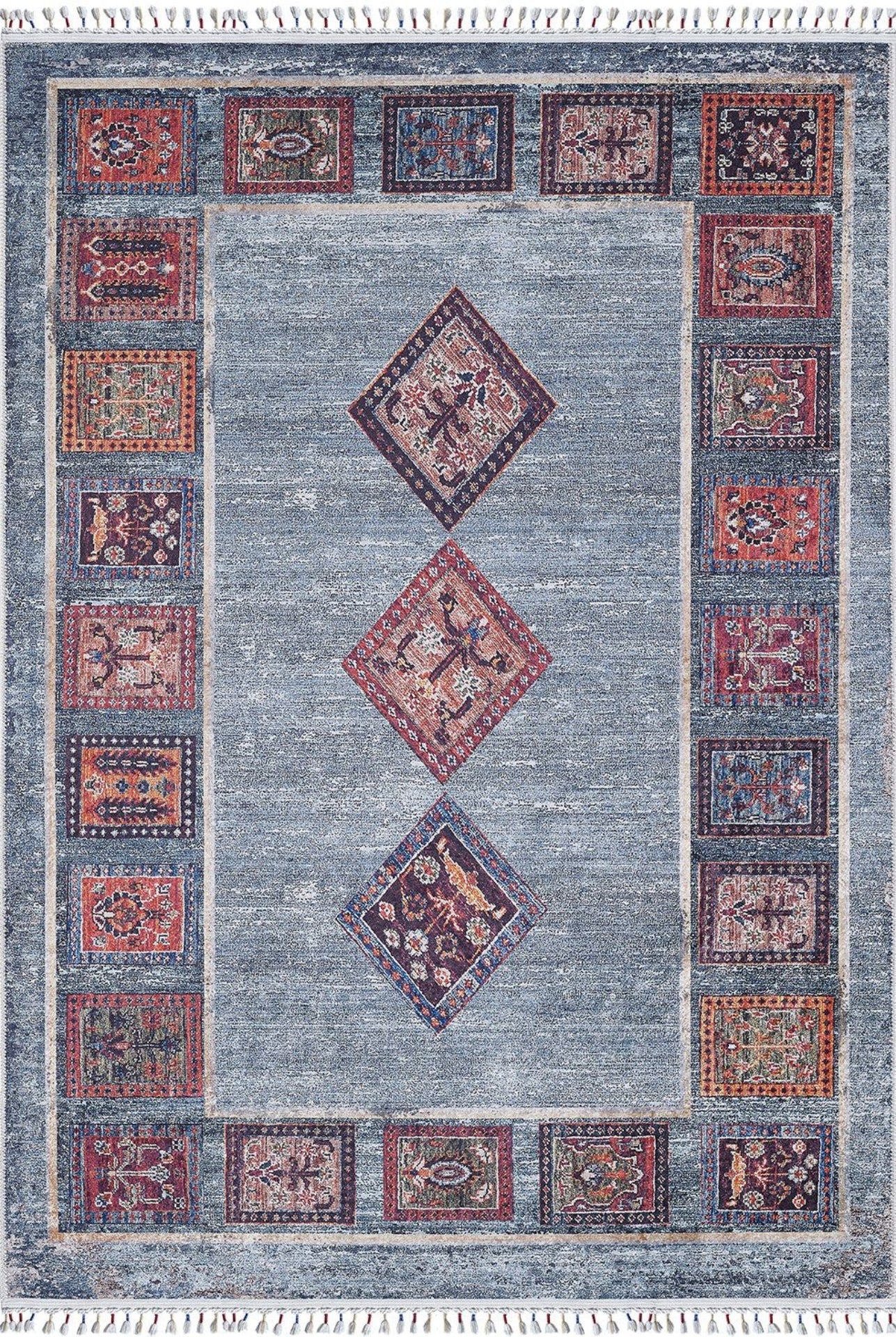 Blue Geometric Area Rug - Digital Print Rug | Non Slip, Antibacterial Carpet