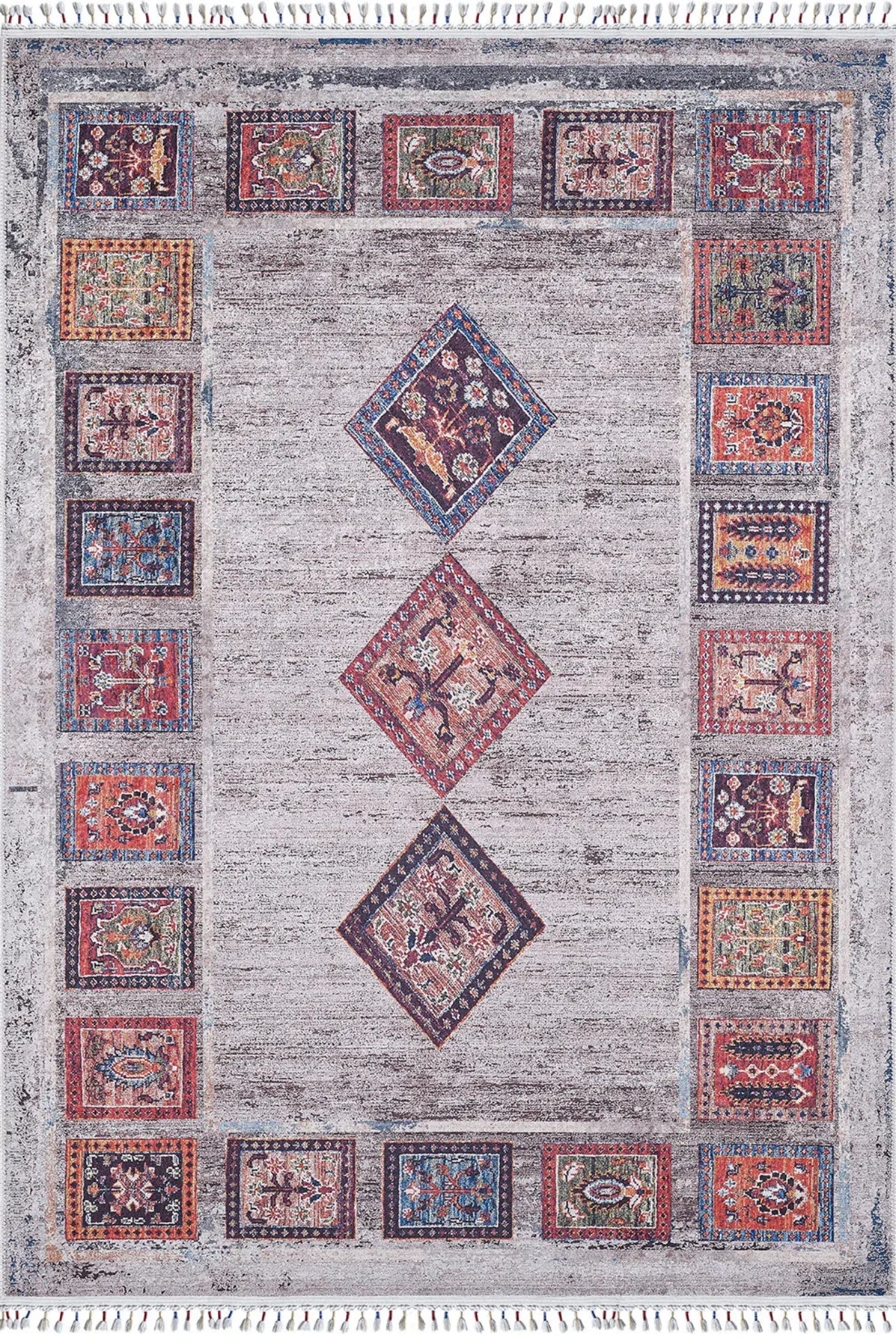 Grey Geometric Area Rug – Digital Print Non Slip Washable Carpet for Living Room