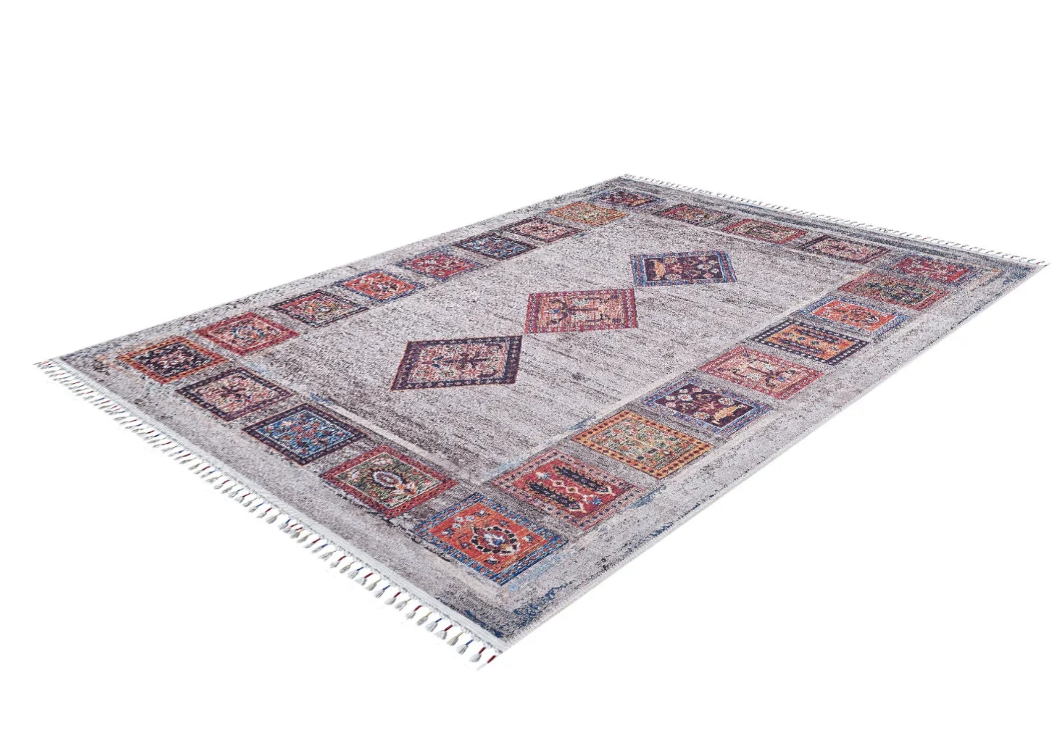 Grey Geometric Area Rug – Digital Print Non Slip Washable Carpet for Living Room