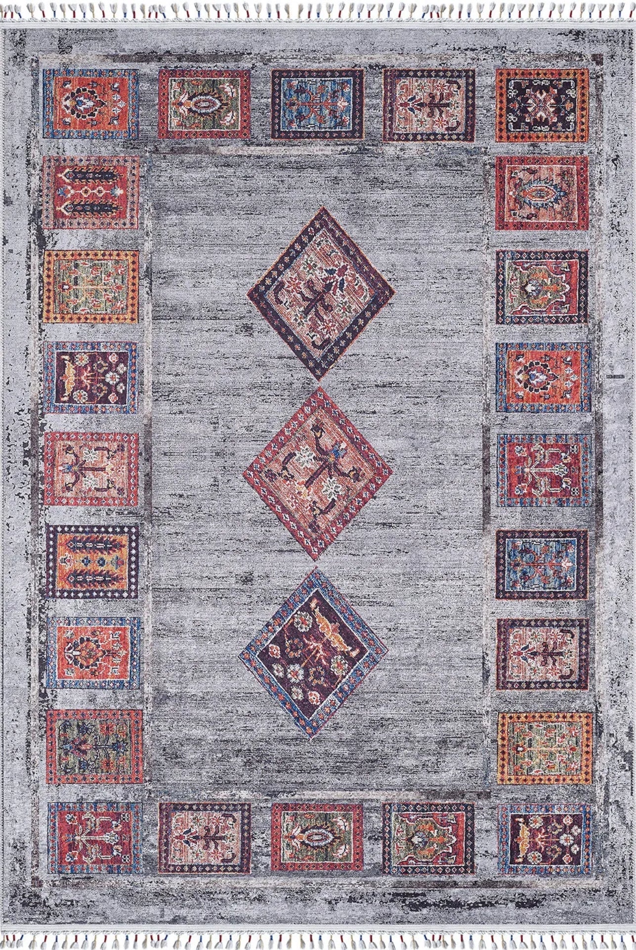 Grey Geometric Area Rug – Digital Print Non Slip Carpet for Living Room