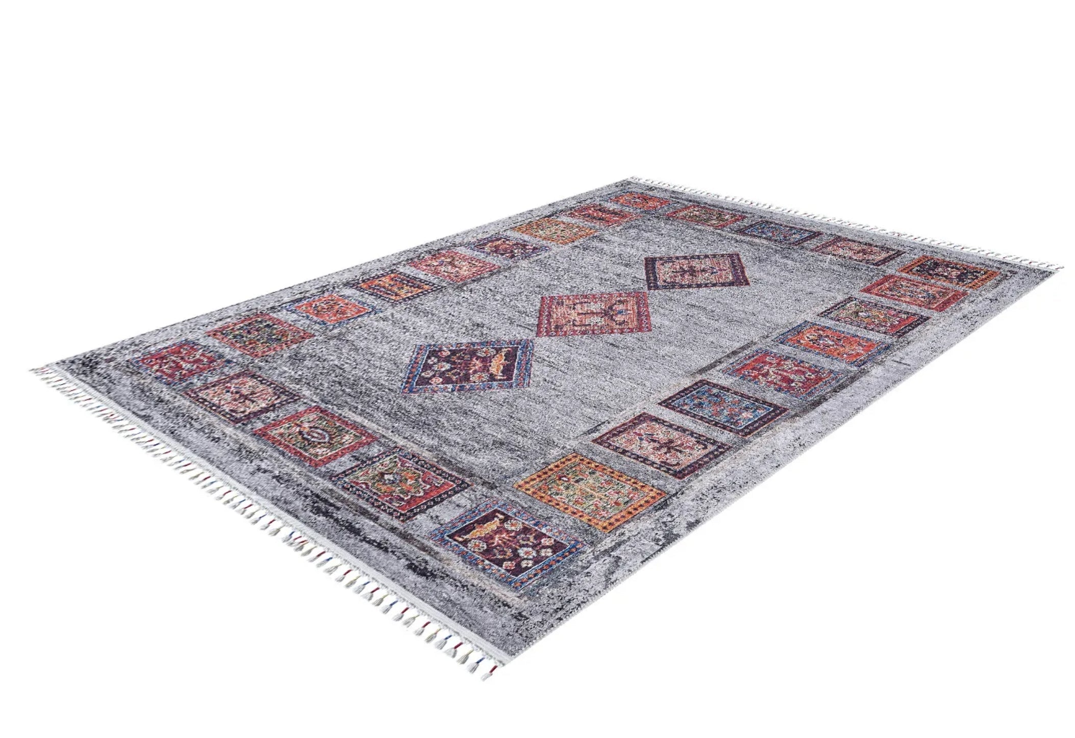 Grey Geometric Area Rug – Digital Print Non Slip Carpet for Living Room