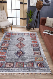 Grey Geometric Area Rug – Digital Print Non Slip Carpet for Living Room