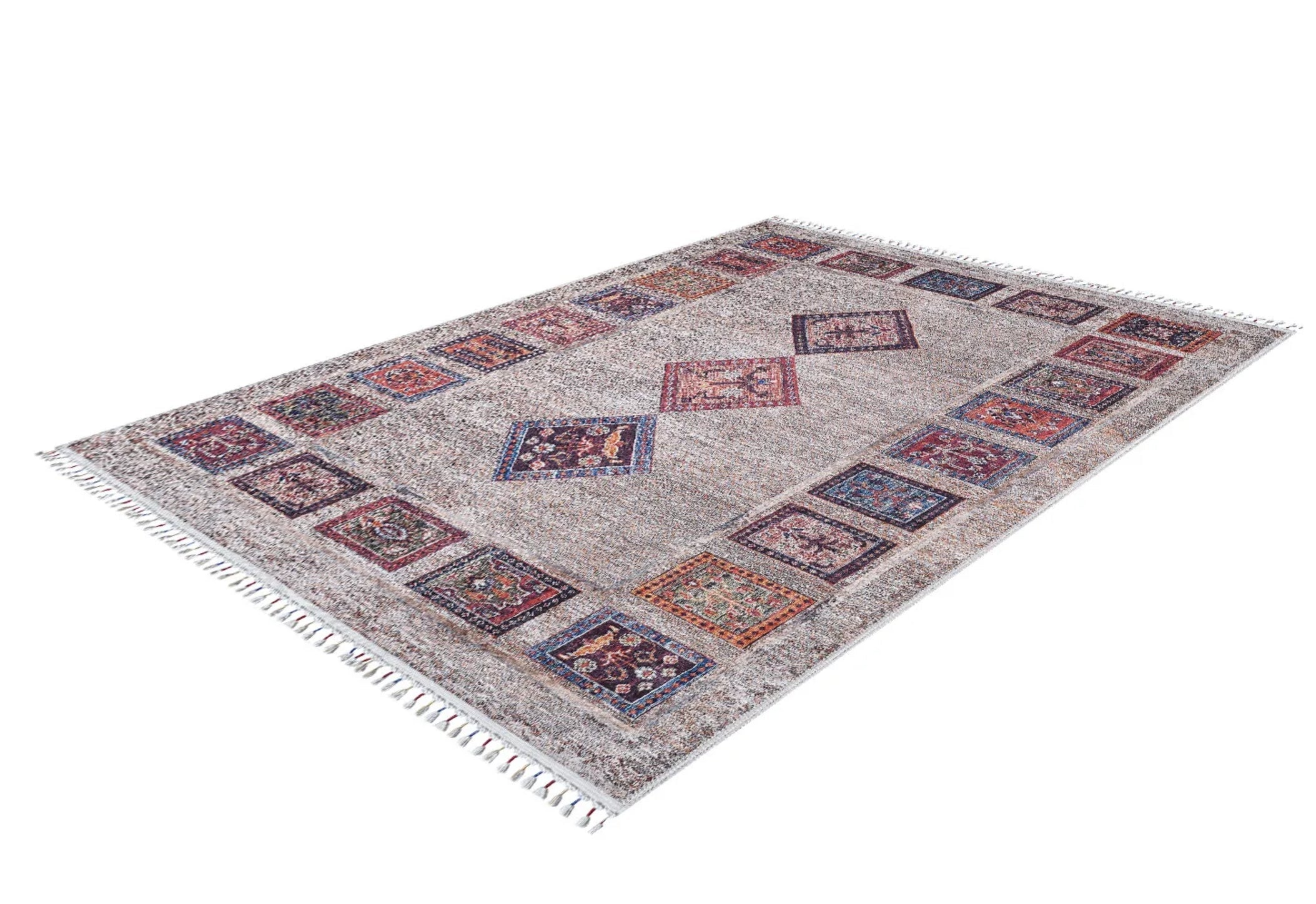 Grey Geometric Area Rug – Digital Print Rug | Non Slip Carpet, Washable & Antibacterial