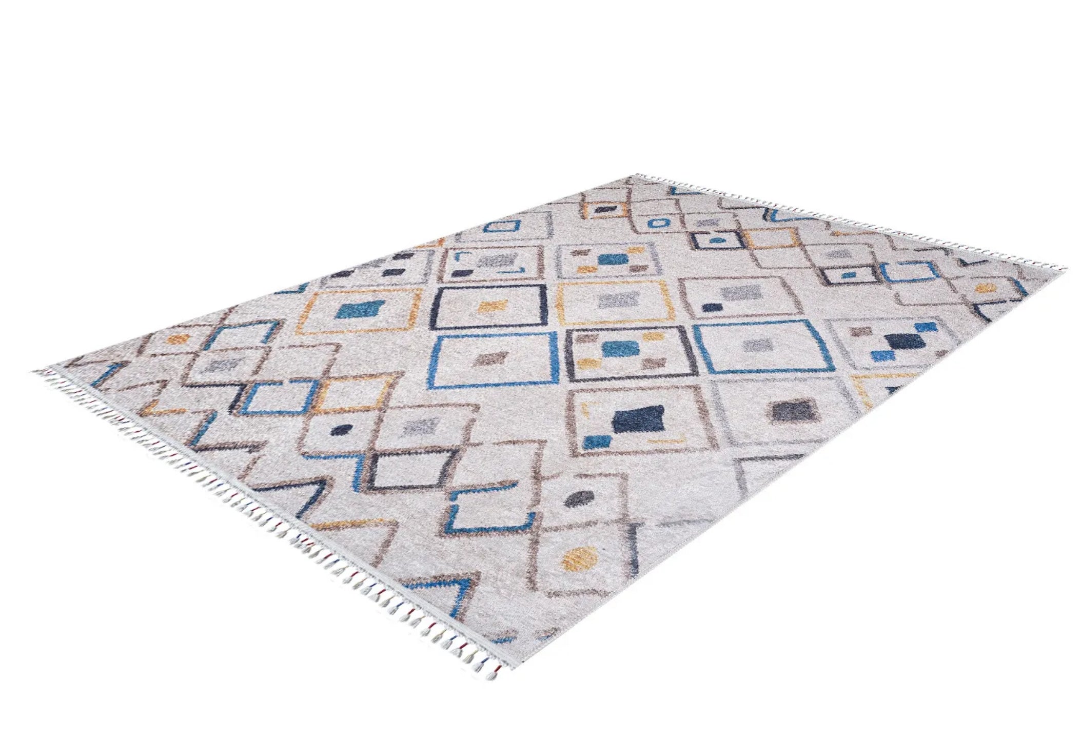 Cream Geometric Area Rug - Digital Print Non Slip Washable Carpet for Living Room