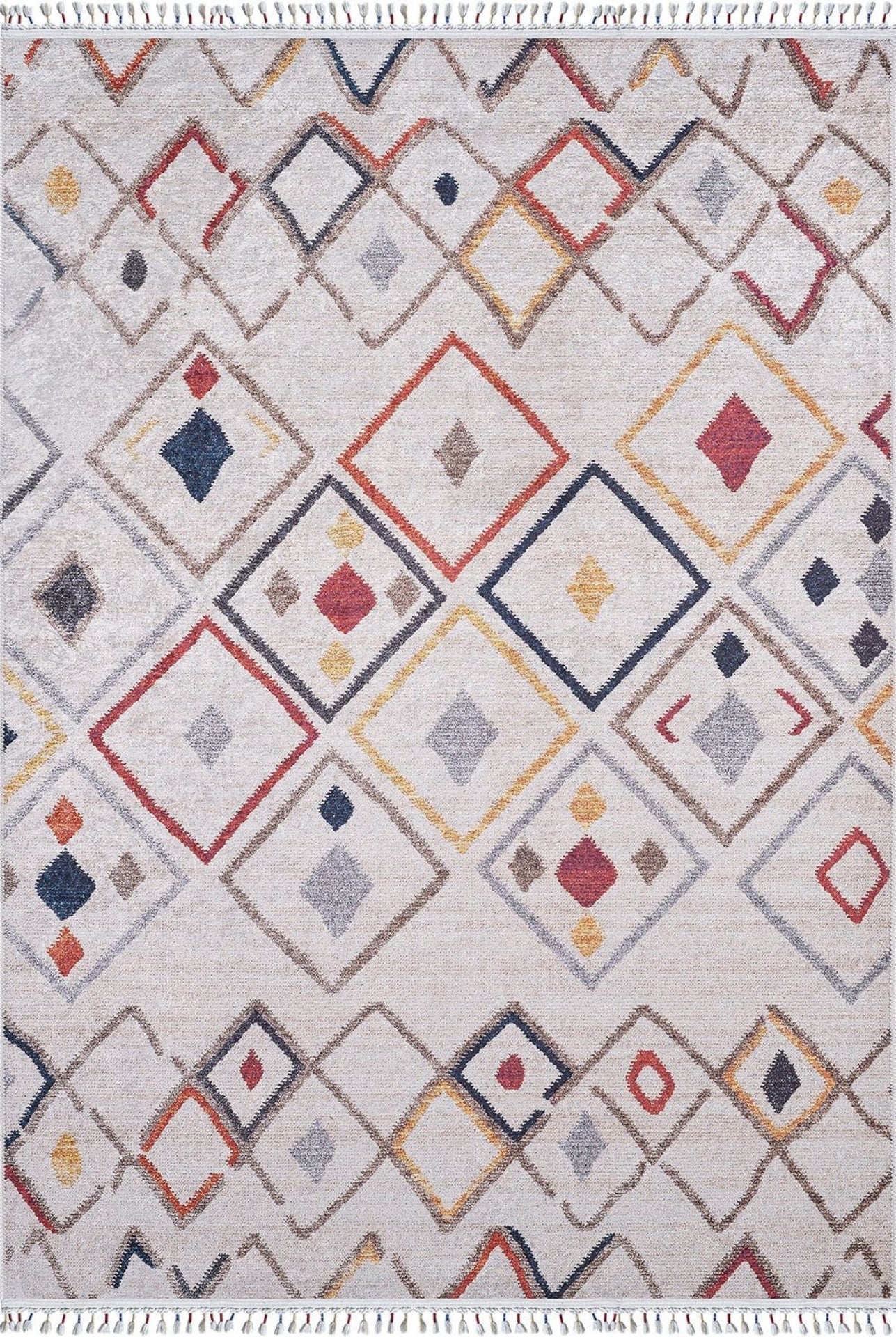 Geometric Area Rug – Cream Digital Print Carpet, Antibacterial Non Slip Mat