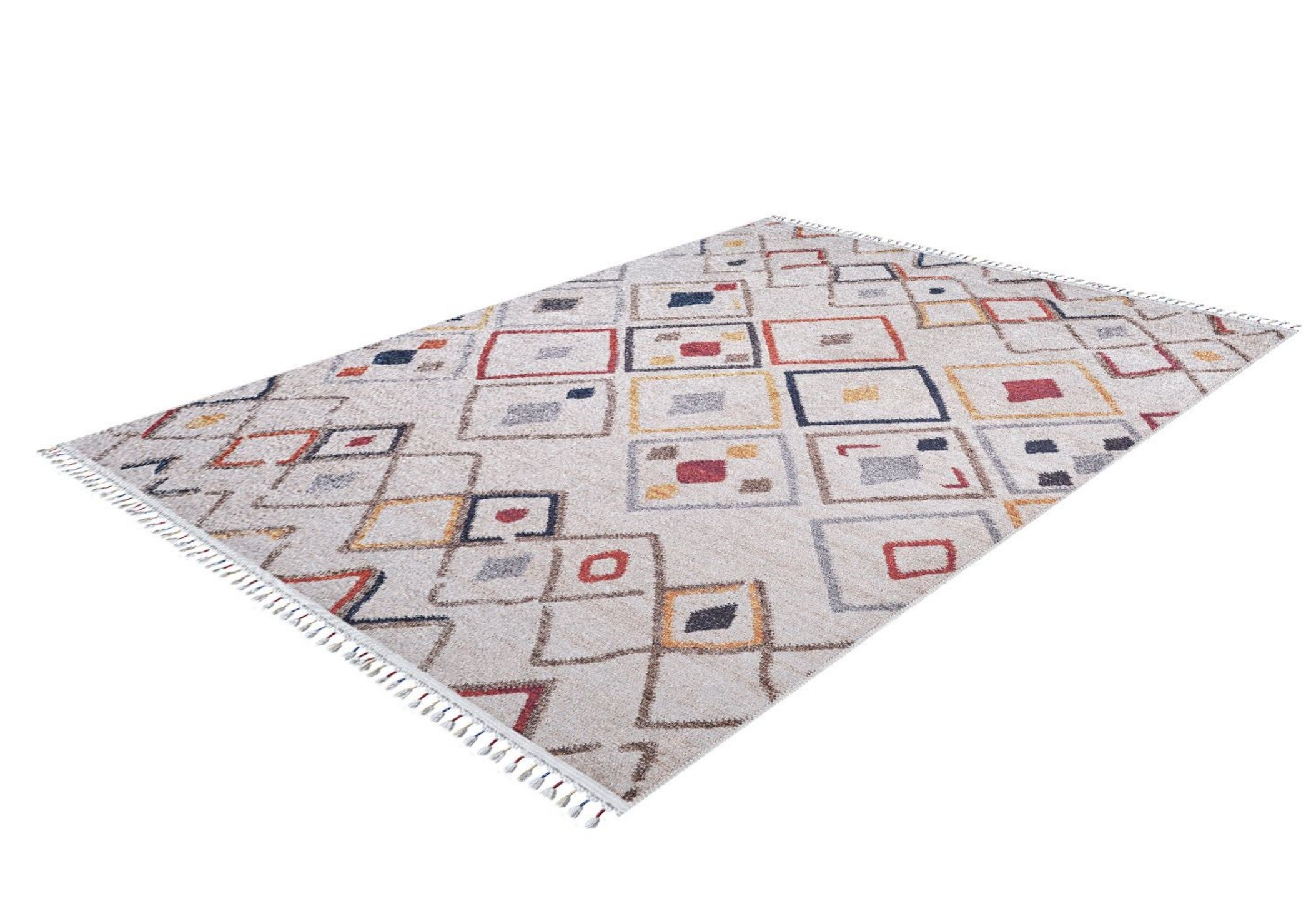 Geometric Area Rug – Cream Digital Print Carpet, Antibacterial Non Slip Mat