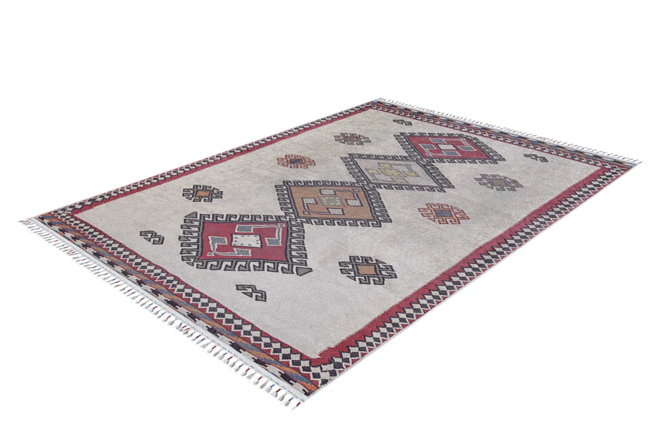 Grey Geometric Area Rug – Digital Print Non Slip Antibacterial Carpet for Living Room