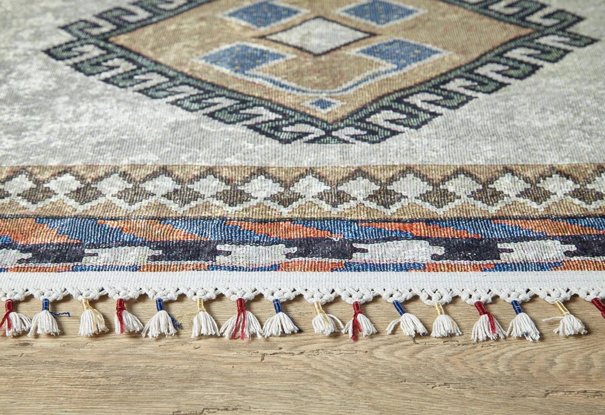Beige Geometric Area Rug – Digital Print Non Slip Carpet for Living Room