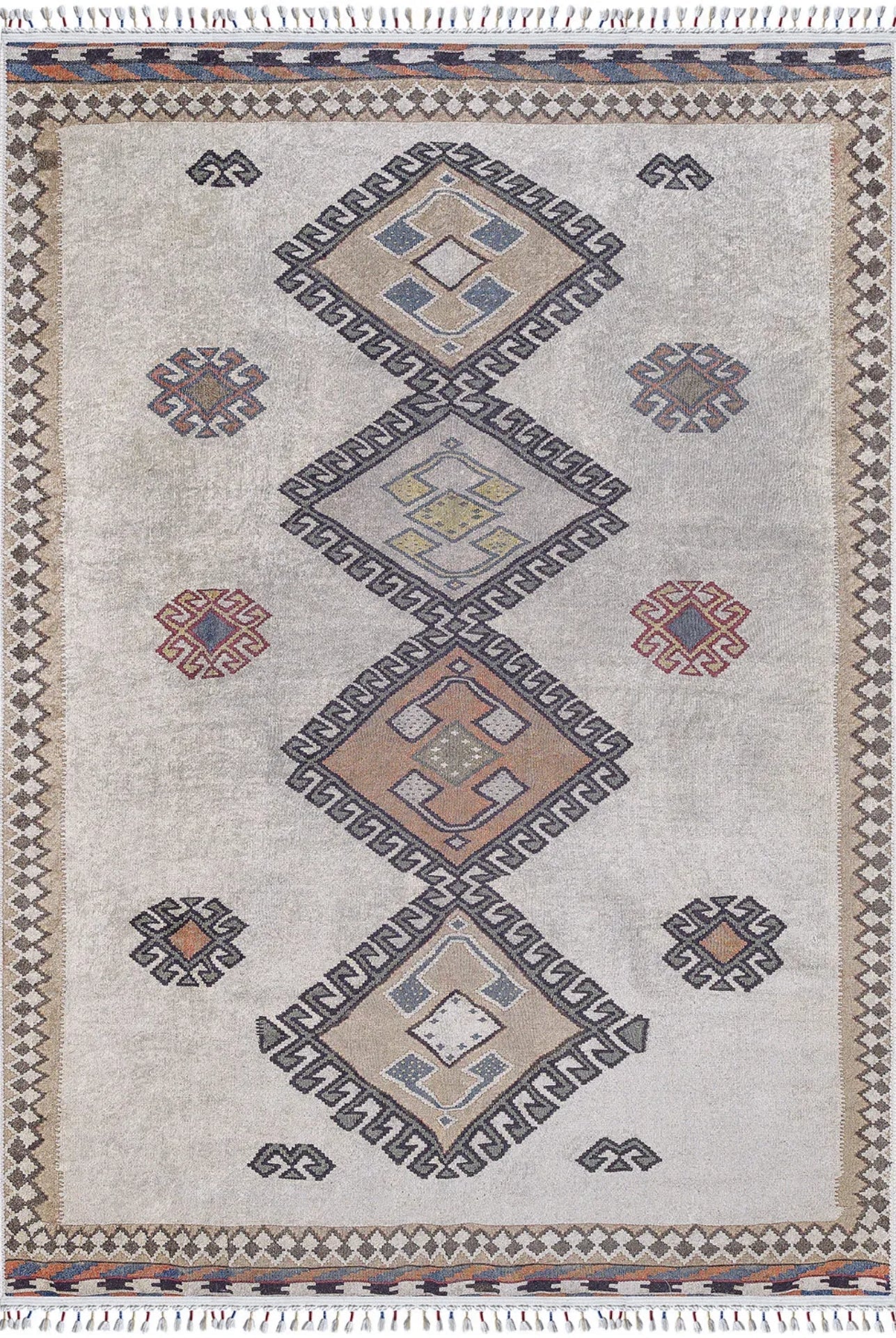 Beige Geometric Area Rug – Digital Print Non Slip Carpet for Living Room