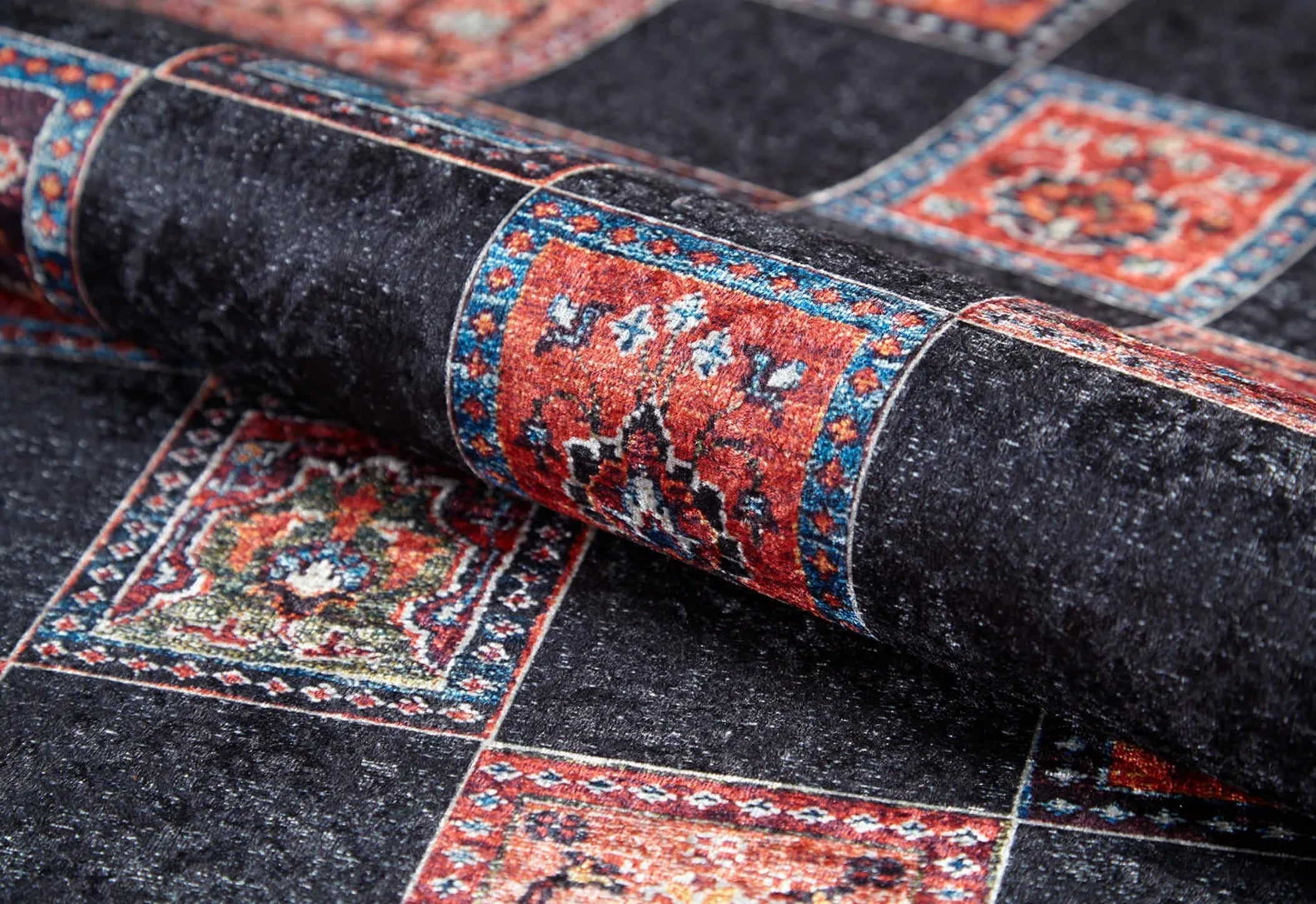 Black Geometric Area Rug – Digital Print Rug | Non Slip Carpet, Antibacterial