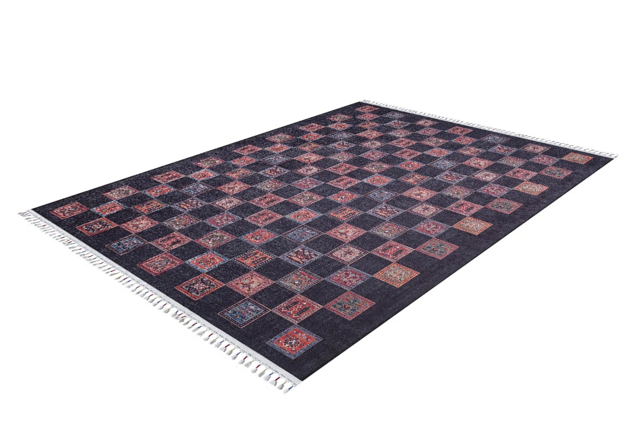 Black Geometric Area Rug – Digital Print Rug | Non Slip Carpet, Antibacterial