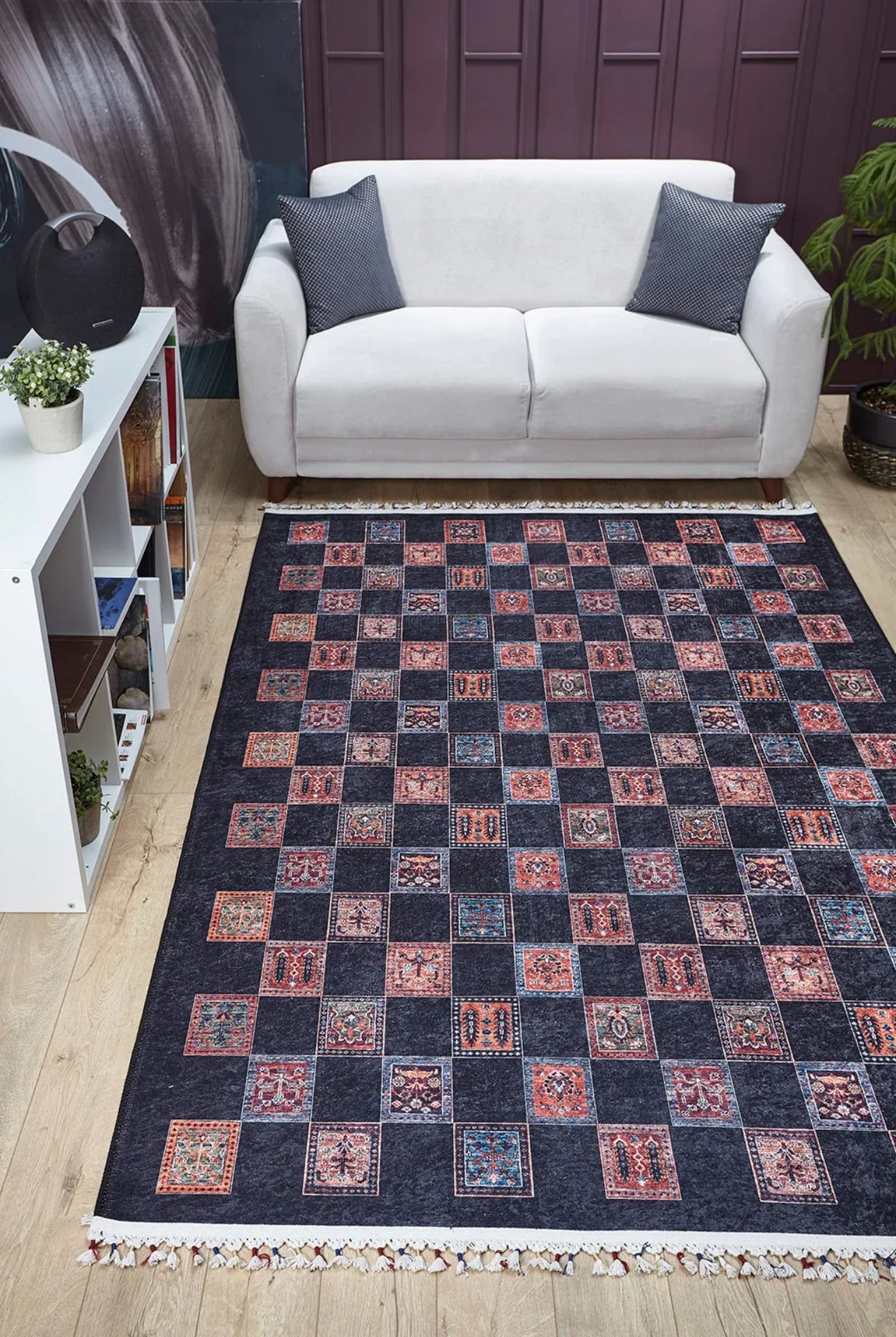 Black Geometric Area Rug – Digital Print Rug | Non Slip Carpet, Antibacterial